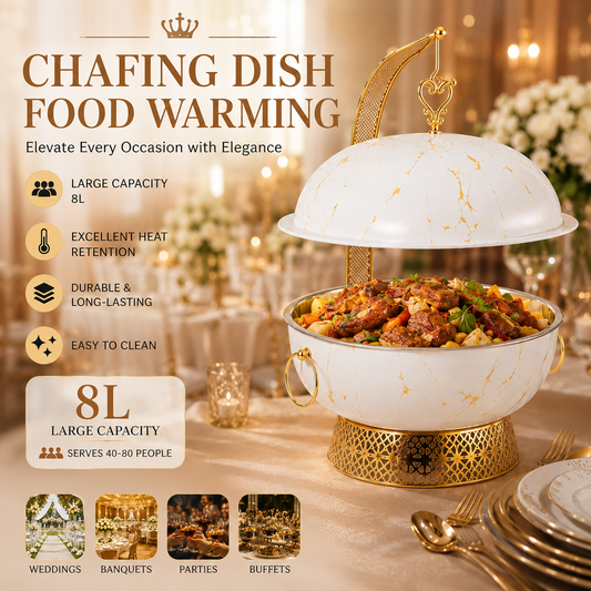 Luxury 8L Stainless Steel Chafing Dish with Hanging Lid for Hotel Buffet, Restaurant Catering & Wedding Banquets