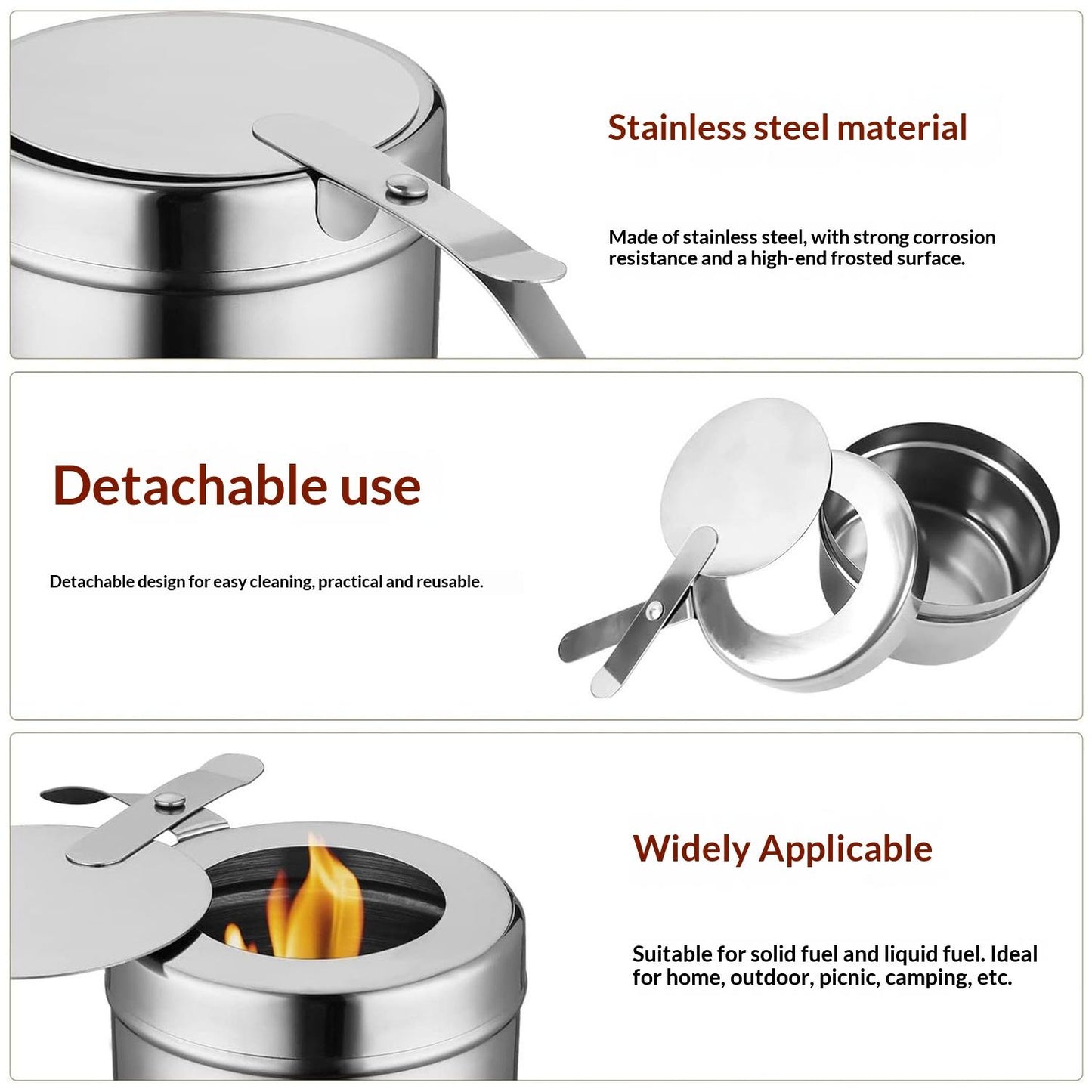 KUOMIE Stainless Steel Chafing Dish Fuel Burner | Refillable Alcohol & Gel Fuel Canister for Buffet Food Warming
