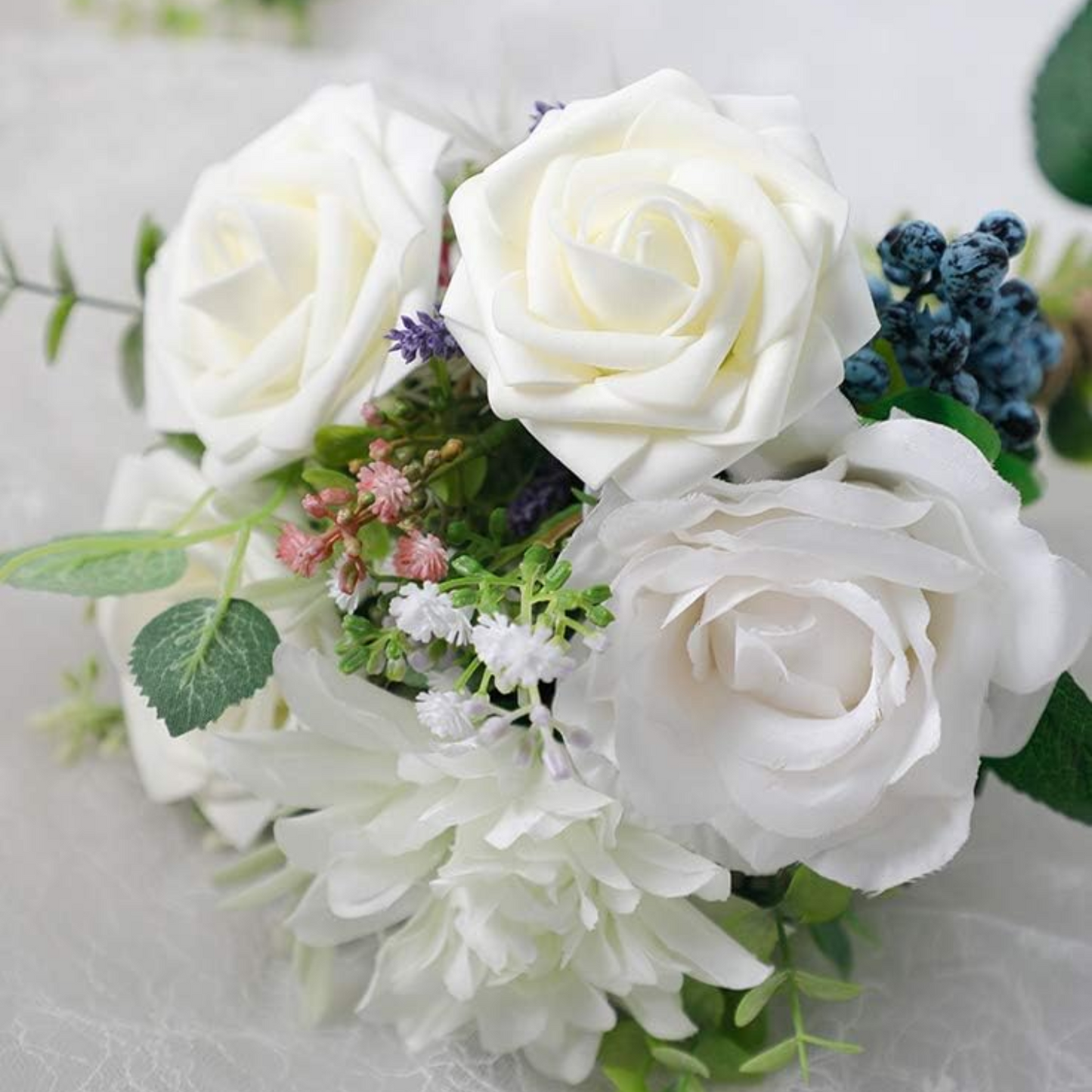 Artificial Flowers 25pcs Real Looking Ivory Foam Fake Roses with Stems for DIY Wedding Bouquets White Bridal Shower Centerpieces Arrangements Party Tables Decorations - kuomie