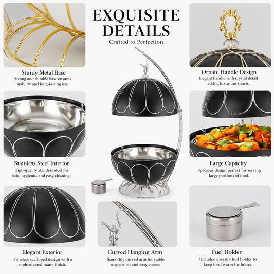 Luxury 8L Hanging Lid Chafing Dish – Premium Buffet Food Warmer for Hotels, Weddings & Catering Events