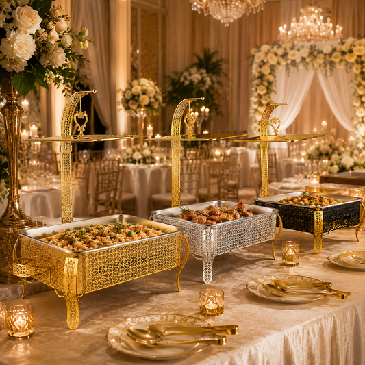 Luxury Wedding Chafing Dish Buffet Set with Decorative Hanging Shelf | Premium Catering Food Warmer