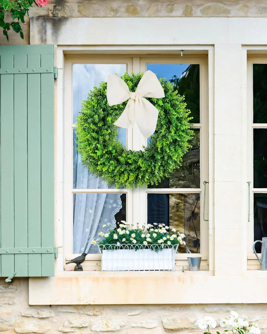 20'' Boxwood Wreaths Front Door Artificial Spring Wreath. Wreaths for Front Door Farmhouse Wedding Green Year Round Indoor Outdoor for Summer Wreath St Patricks Day Decorations - kuomie