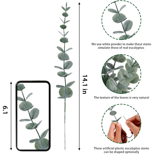24pcs Eucalyptus Stems Artificial Eucalyptus Leaves Fake Greenery Branches Fake Flowers for Wedding Centerpiece Spring Easter Farmhouse Home Decoration - kuomie