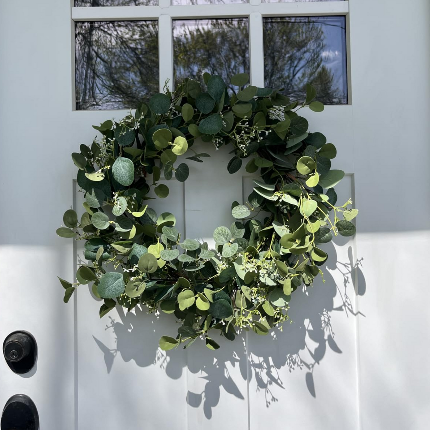Eucalyptus Wreaths for Front Door 22", Handmade Green Leaves Wreath for Summer, Spring and All Seasons, Greenery Floral Wreath for Wall and Outside - kuomie