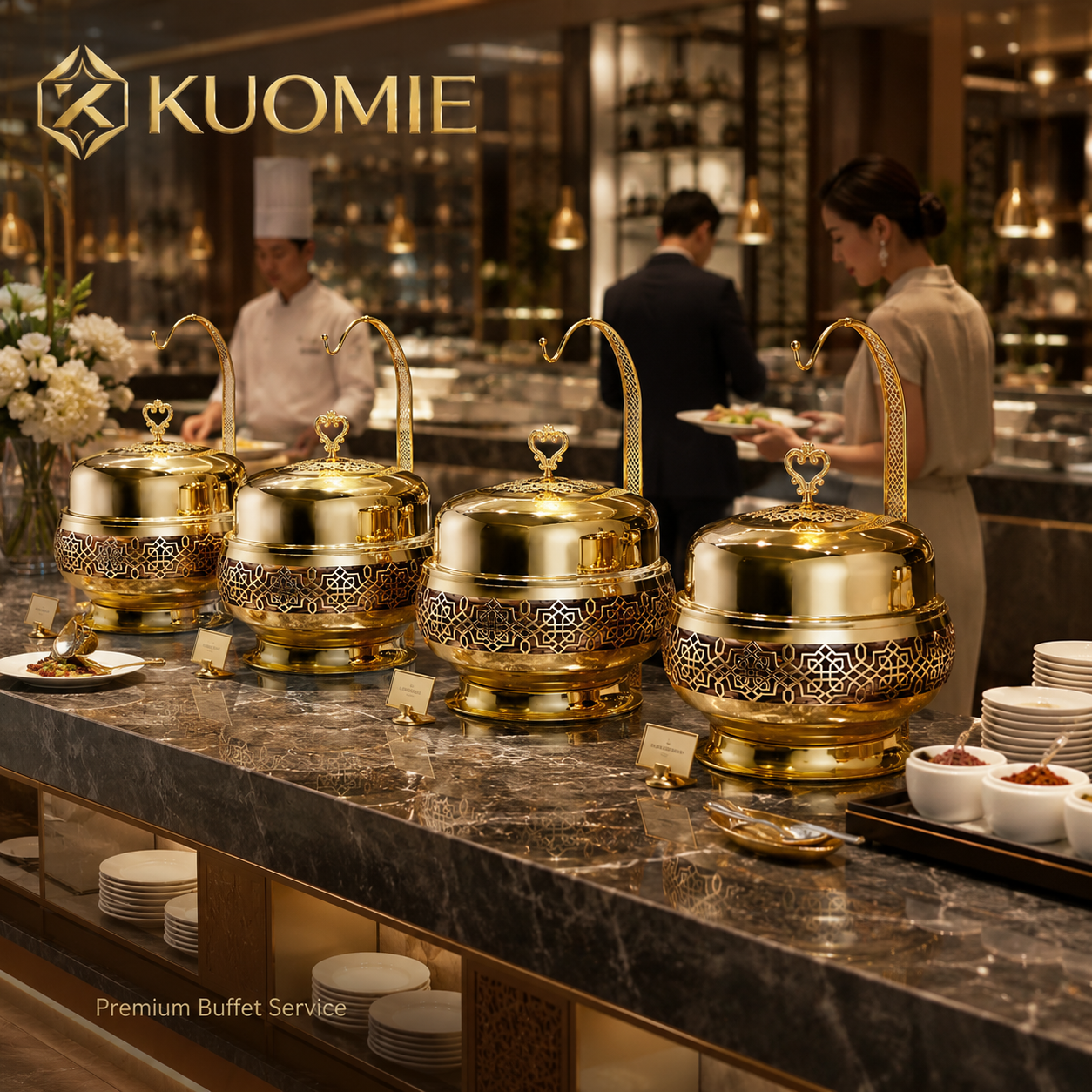Luxury Gold Chafing Dish with Hanging Dome Lid and Stainless Steel Inner Bowl