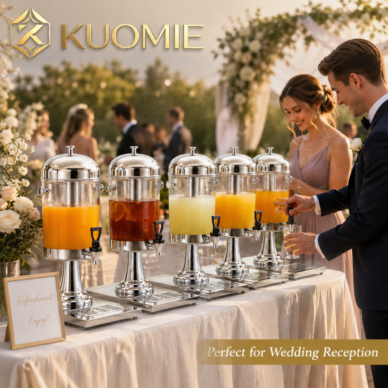 Luxury Stainless Steel Juice Dispenser for Buffet, Wedding Reception, Hotel Breakfast, and Event Beverage Service