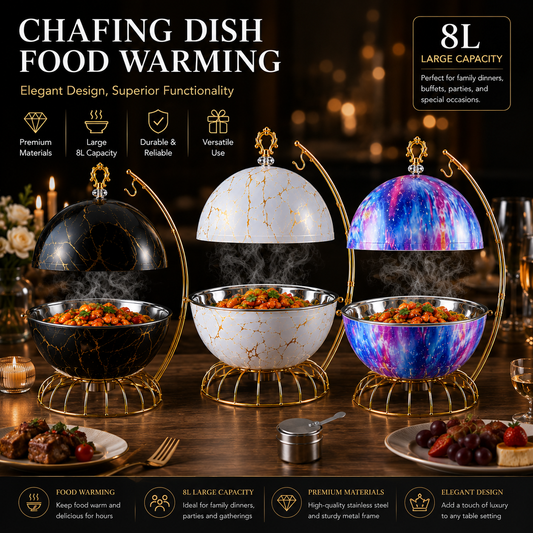 Luxury 8L Hanging Dome Chafing Dish Buffet Food Warmer for Hotel Buffet, Wedding Reception, Catering & Banquet Events