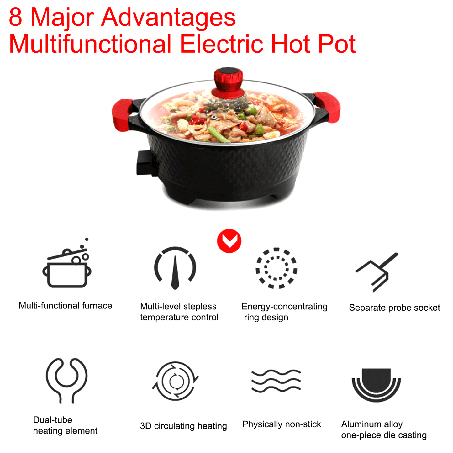 6L Electric Hot Pot - Shabu Shabu Pot,Maifan stone electric hot pot, barbecue and simmering all-in-one pot,1500W with 5-Temp Control, Non-Stick & BPA-Free, Perfect for Family Dinners & Parties
