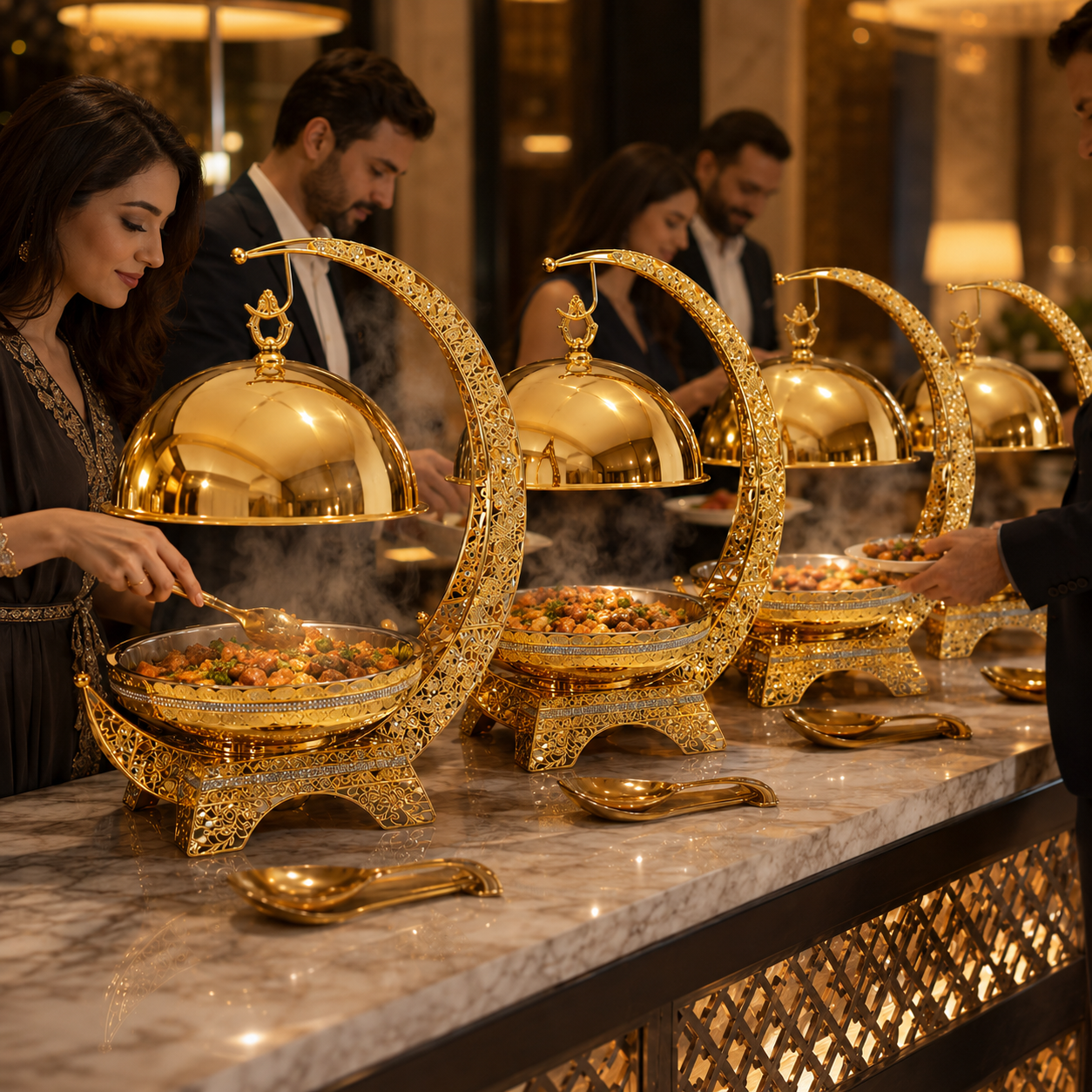 Luxury Gold Crescent Chafing Dish for Wedding Buffet & Hotel Catering
