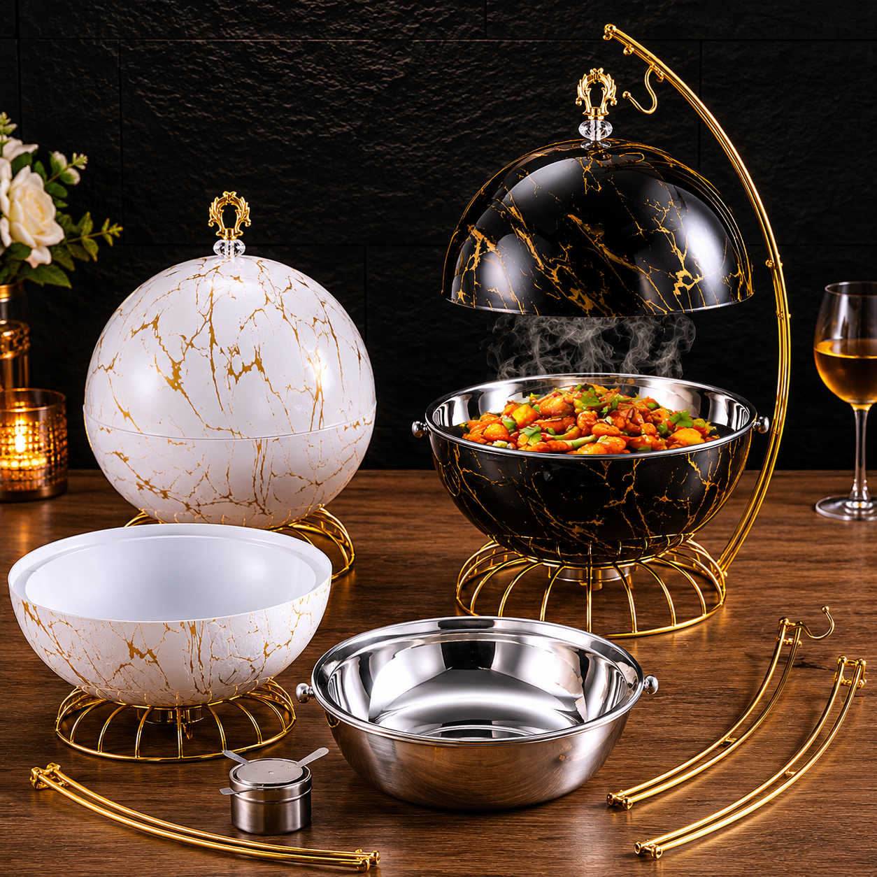 Luxury 8L Hanging Dome Chafing Dish Buffet Food Warmer for Hotel Buffet, Wedding Reception, Catering & Banquet Events