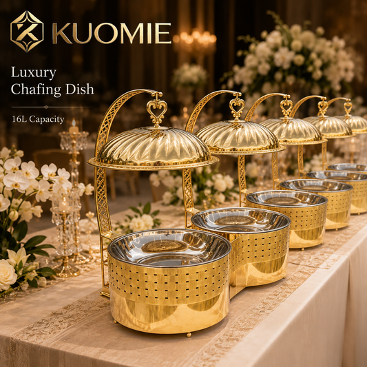 16L Dual-Pan Gold Chafing Dish with Suspended Dome Lids | KUOMIE