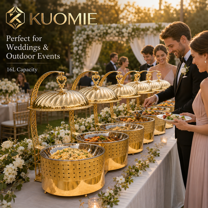 16L Dual-Pan Gold Chafing Dish with Suspended Dome Lids | KUOMIE