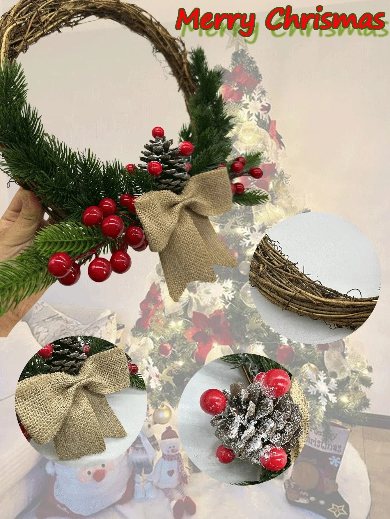 1pc Christmas Wreath ,christmas decor for Front Door christmas wreaths for front door,christmas decoration - kuomie
