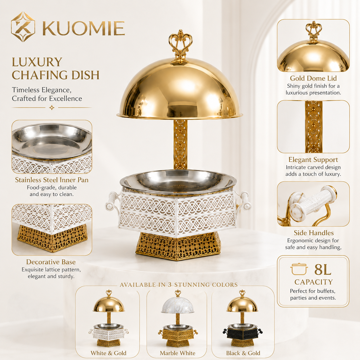 KUOMIE Luxury Chafing Dish | Premium Buffet Food Warmer