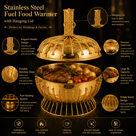 Luxury 8L Hanging Dome Chafing Dish | Premium Buffet Food Warmer for Hotel, Wedding & Catering