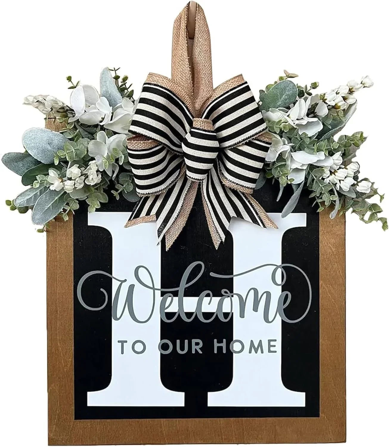 Last Name Year Round Front Door Wreath Front Porch Decoration 26 Letter Welcome Sign with Eucalyptus Garland and Bow Spring Wreaths for Front Door Outside Hanger Garland - kuomie