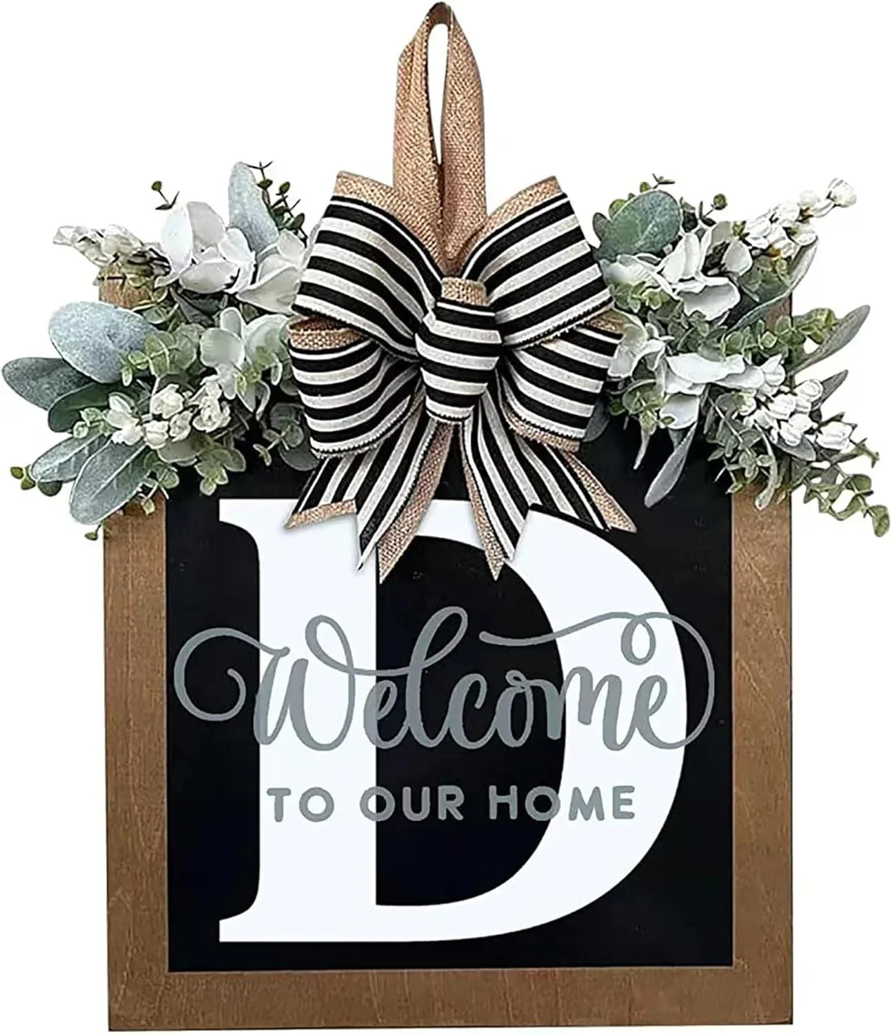 Last Name Year Round Front Door Wreath Front Porch Decoration 26 Letter Welcome Sign with Eucalyptus Garland and Bow Spring Wreaths for Front Door Outside Hanger Garland - kuomie