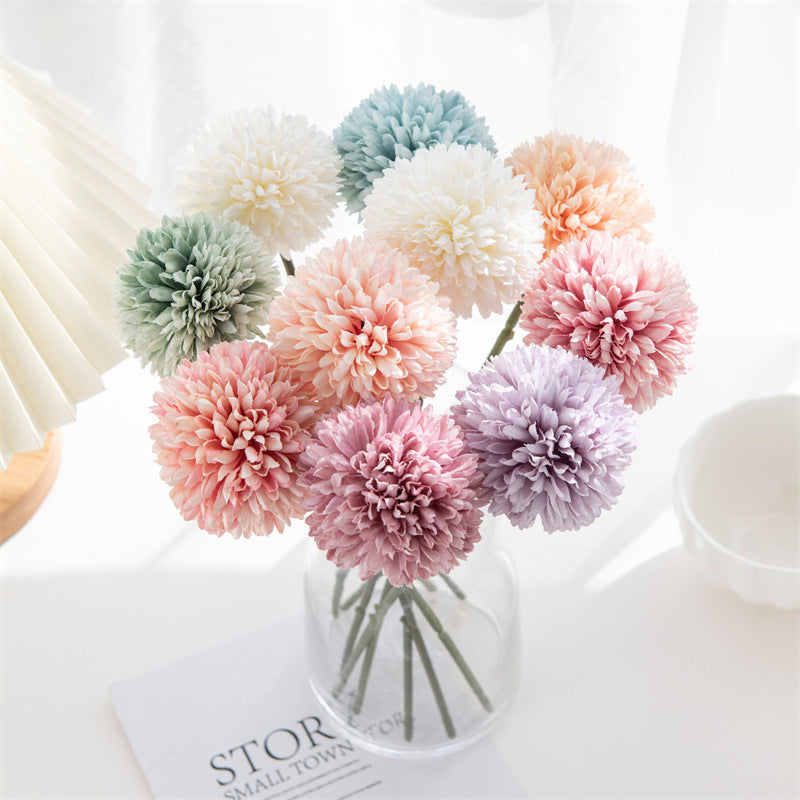 6/12pcs Artificial Chrysanthemum Ball Flowers Dandelion Hydrangea Arrangement Bouquet Present For Friends Bridal Wedding Bouquet Decor For Home Office Coffee House Party Wedding Decoration - kuomie