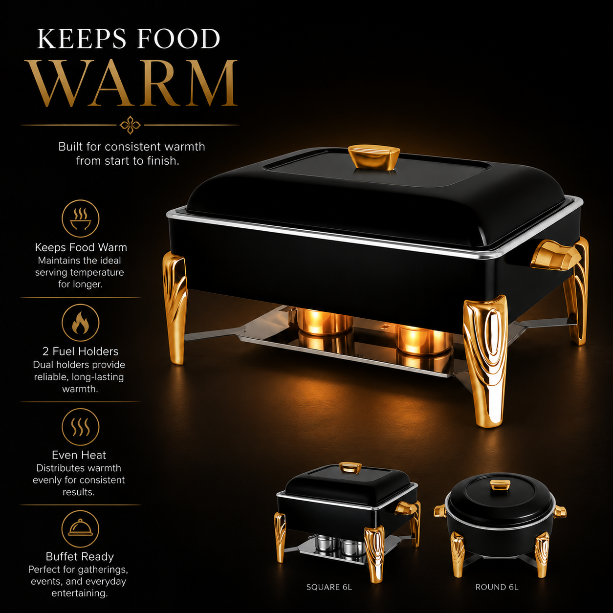 Stainless Steel Chafing Dish Buffet Food Warmer | 6L & 9L for Weddings, Catering & Parties