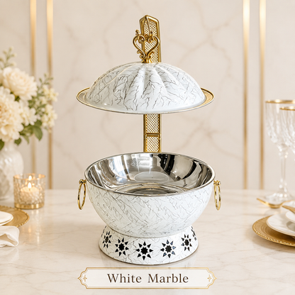 Luxury Marble Chafing Dish with Gold Accents for Weddings, Hotels & Banquets