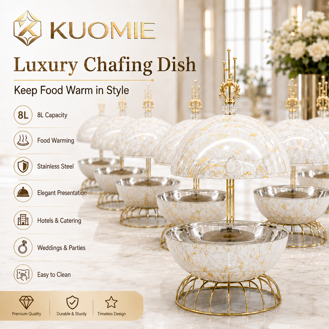 8L Luxury Chafing Dish with Hanging Dome Lid | KUOMIE