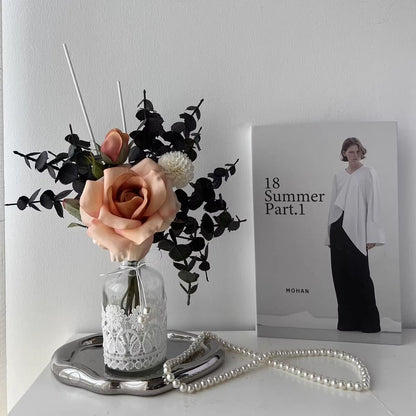 1pc Elegant Faux Rose Arrangement in Luxury Wine Glass Vase with Decorative Pearls Living Room Decor,autumn home decor,autumn decor,room decor