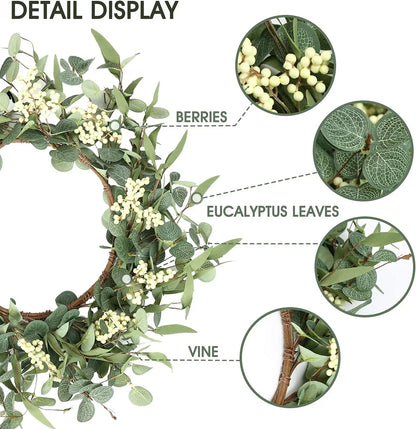 20'' Eucalyptus Wreath for Front Door, Porch, Window - Green Decor for Home, Farmhouse - Spring, Summer, Fall, All Seasons - kuomie