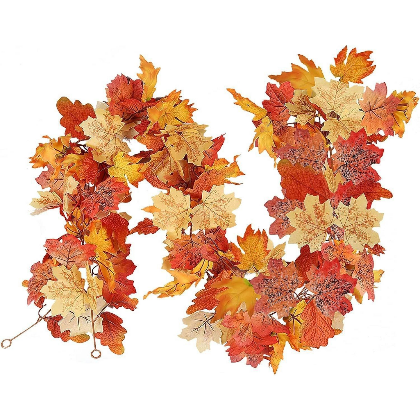 2 Pack Fall Maple Leaves Garland with LED Light 5.7 Feet Artificial Autumn Maple Hanging Vine Foliage with Hanging Hook for Indoor Outdoor Decor Fireplace Halloween Thanksgiving(Without battery) - kuomie