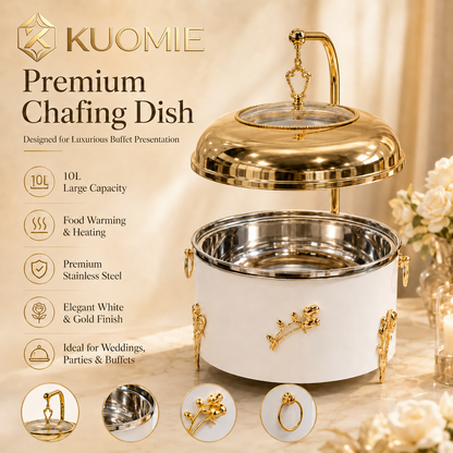 KUOMIE 10L Luxury Chafing Dish | Gold Buffet Food Warmer