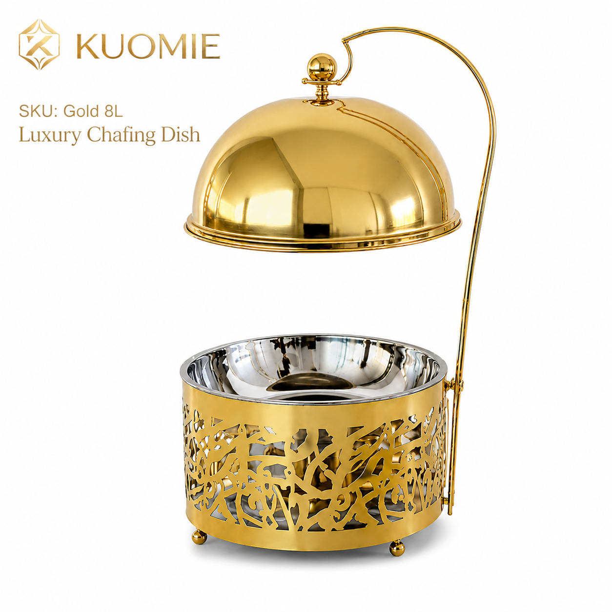KUOMIE 8L Luxury Gold Chafing Dish for Wedding Catering and Hotel Buffets