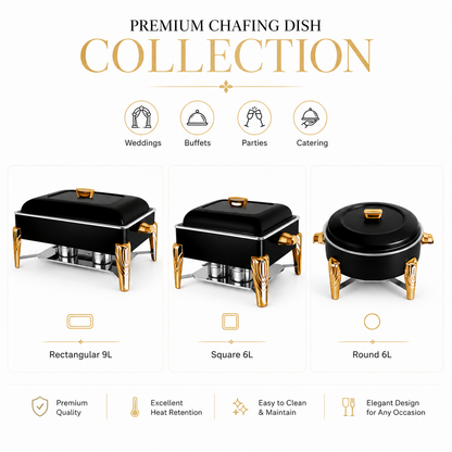 Stainless Steel Chafing Dish Buffet Food Warmer | 6L & 9L for Weddings, Catering & Parties