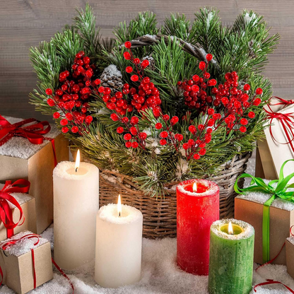 40PCS Faux Red Berry Holly Stems Holiday Table Centerpiece Vase Fillers for Christmas and New Year - kuomie