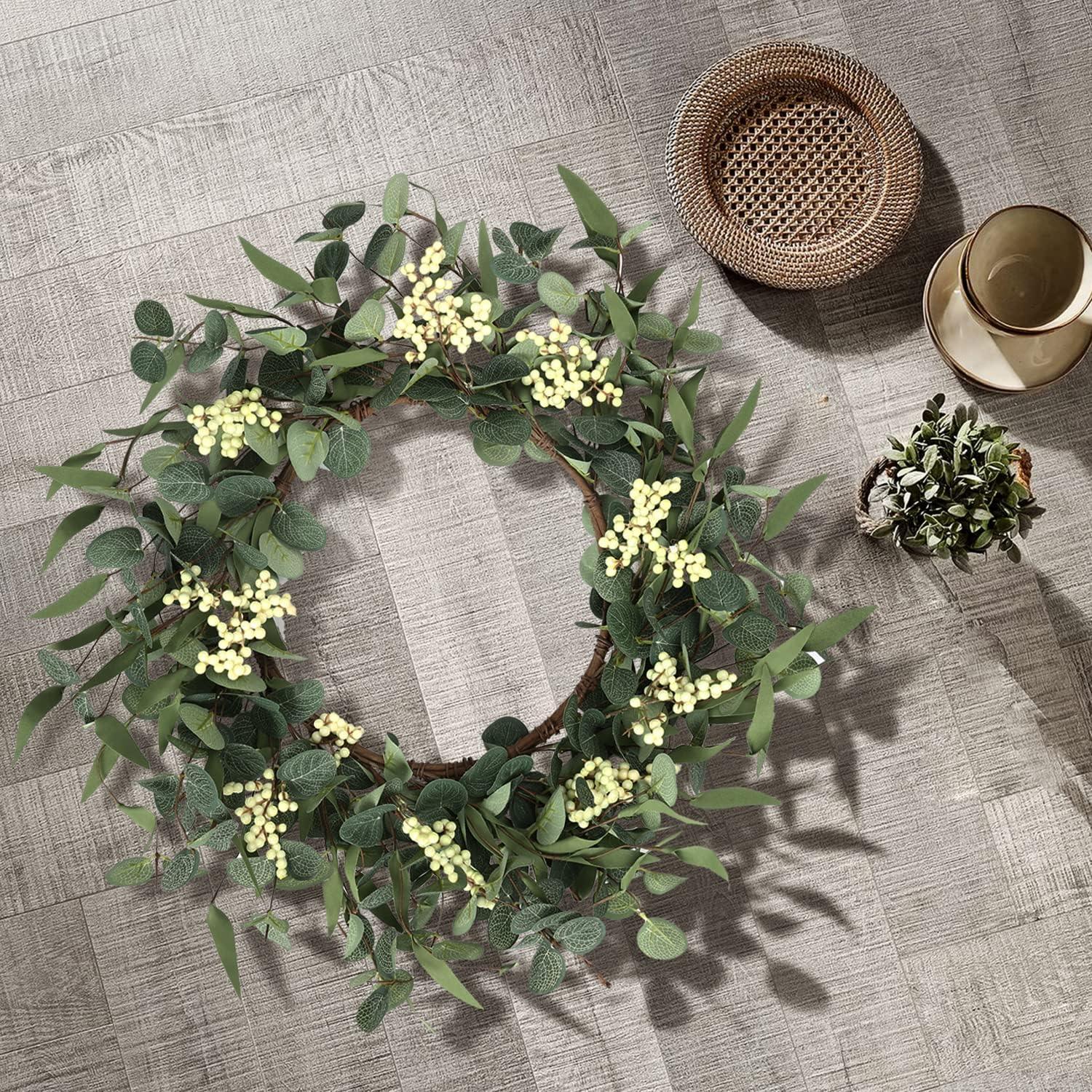 20'' Eucalyptus Wreath for Front Door, Porch, Window - Green Decor for Home, Farmhouse - Spring, Summer, Fall, All Seasons - kuomie