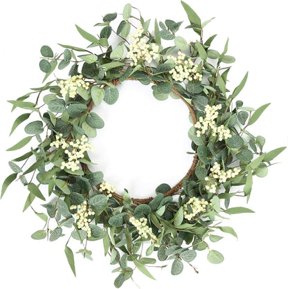 20'' Eucalyptus Wreath for Front Door, Porch, Window - Green Decor for Home, Farmhouse - Spring, Summer, Fall, All Seasons - kuomie
