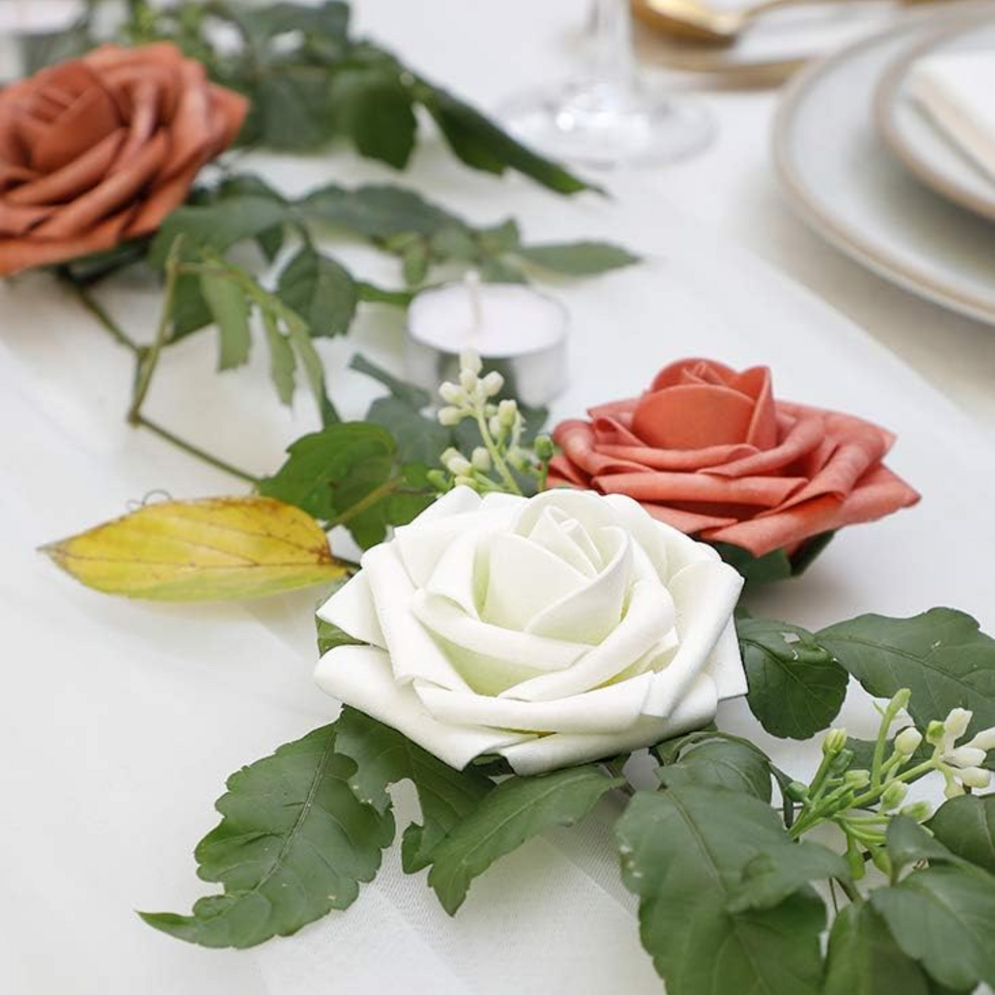 Artificial Flowers 25pcs Real Looking Ivory Foam Fake Roses with Stems for DIY Wedding Bouquets White Bridal Shower Centerpieces Arrangements Party Tables Decorations - kuomie