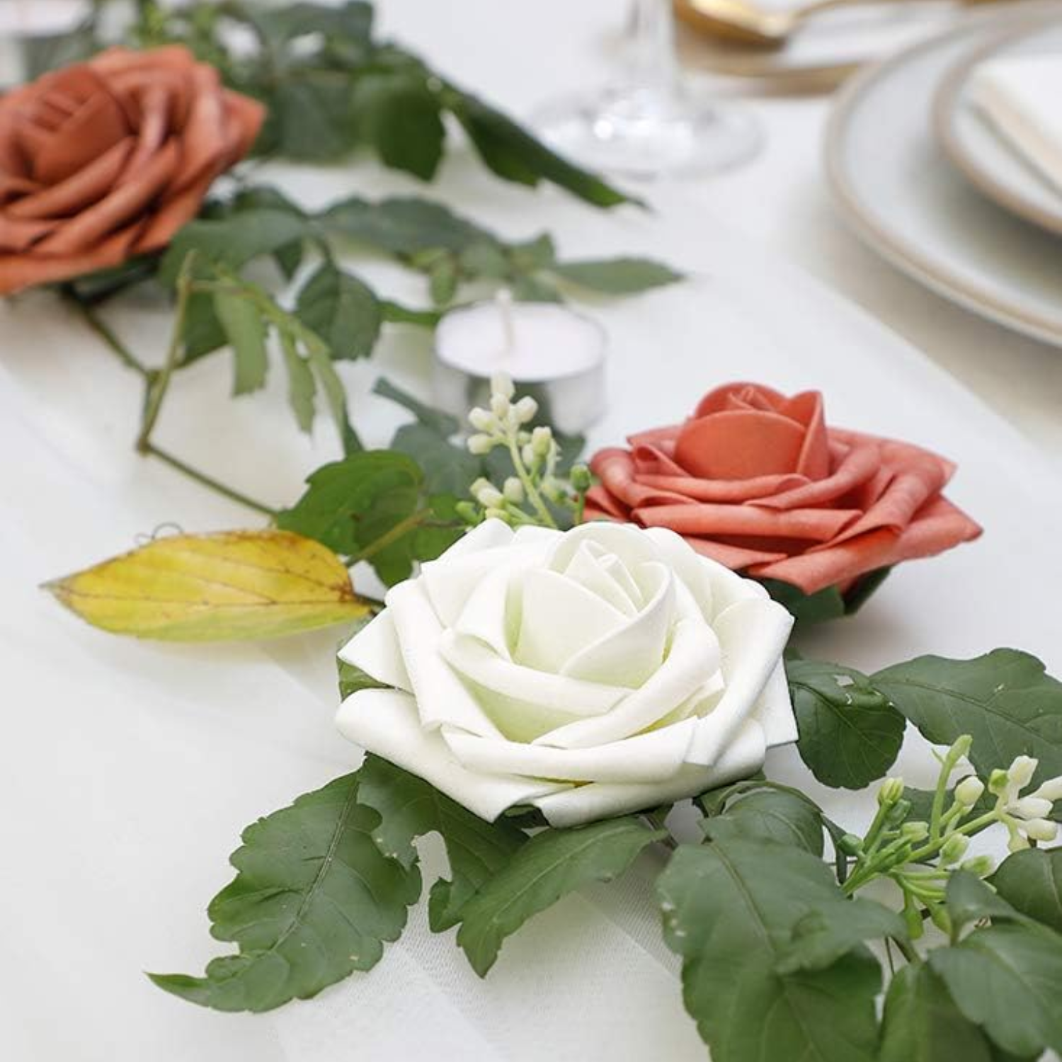 Artificial Flowers 25pcs Real Looking Ivory Foam Fake Roses with Stems for DIY Wedding Bouquets White Bridal Shower Centerpieces Arrangements Party Tables Decorations - kuomie