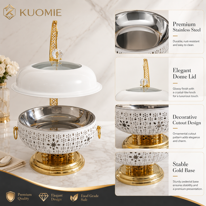 KUOMIE Premium Stainless Steel Food Warmer with Decorative Gold Stand