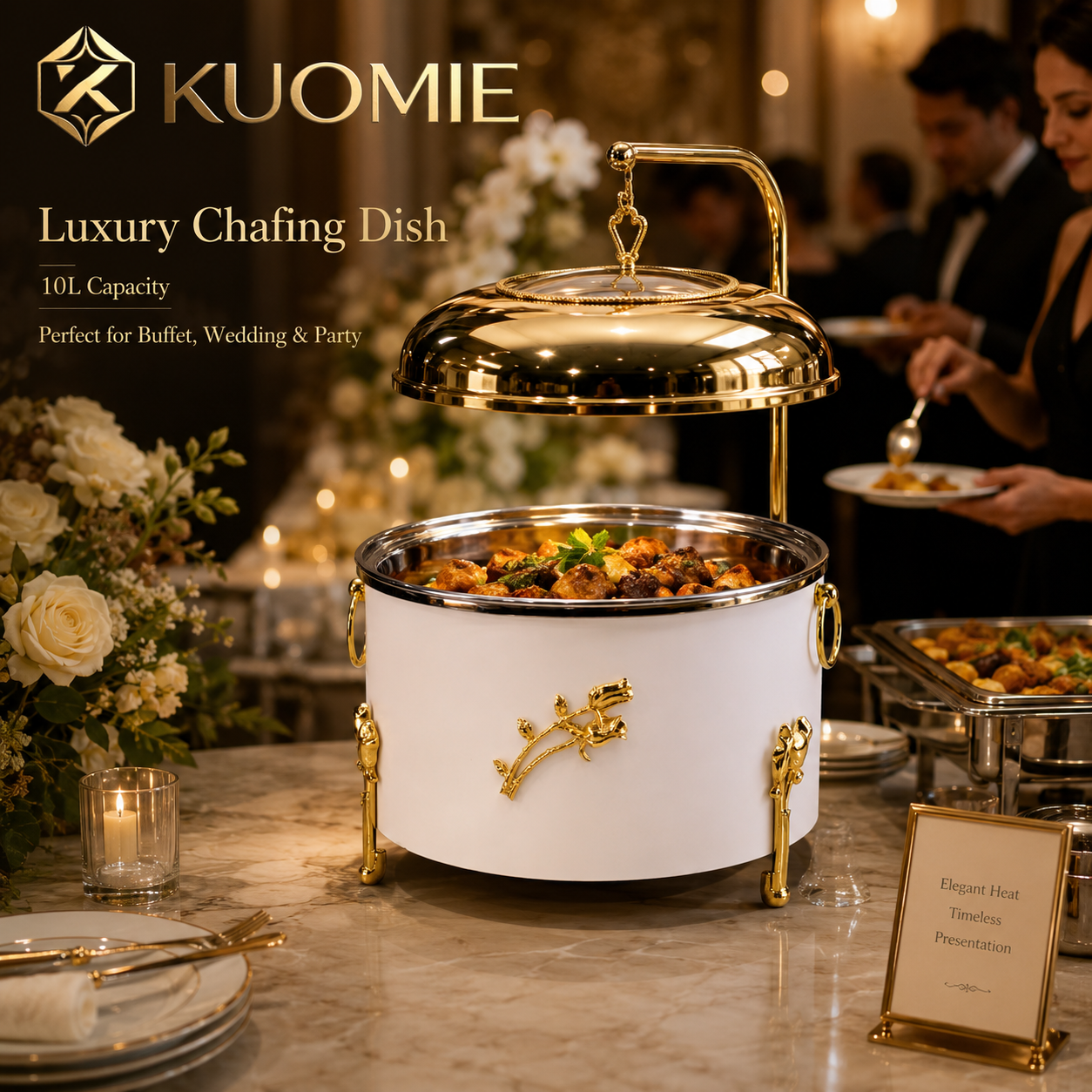 KUOMIE 10L Luxury Chafing Dish | Gold Buffet Food Warmer