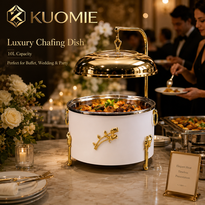 KUOMIE 10L Luxury Chafing Dish | Gold Buffet Food Warmer