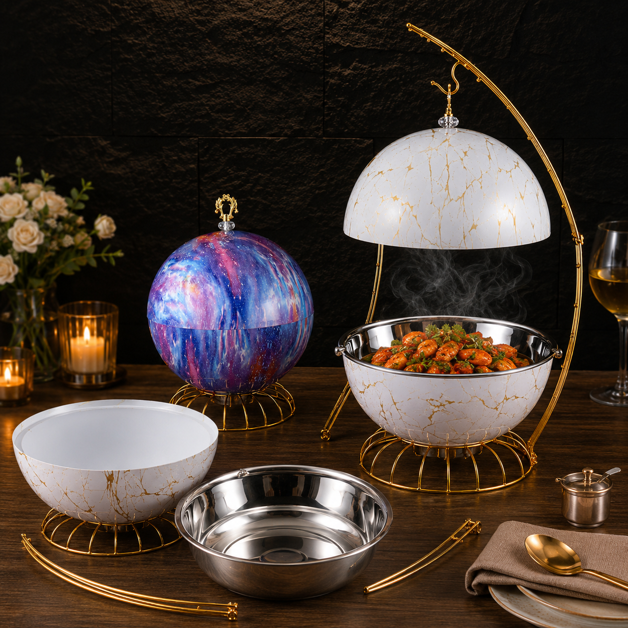 Luxury 8L Hanging Dome Chafing Dish Buffet Food Warmer for Hotel Buffet, Wedding Reception, Catering & Banquet Events