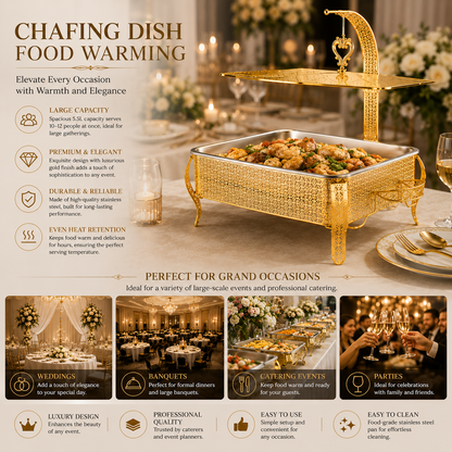 Luxury Wedding Chafing Dish Buffet Set with Decorative Hanging Shelf | Premium Catering Food Warmer