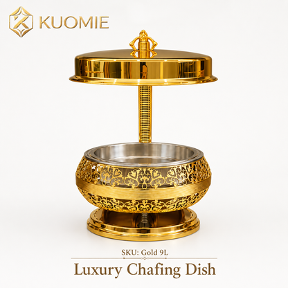 KUOMIE Luxury Gold 9L Chafing Dish for Premium Buffet Food Warming and Elegant Event Catering