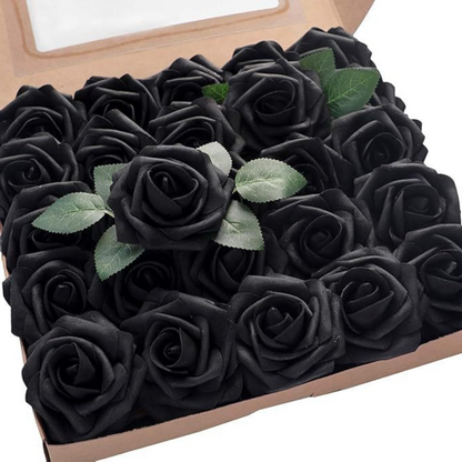 Artificial Flowers 25pcs Real Looking Ivory Foam Fake Roses with Stems for DIY Wedding Bouquets White Bridal Shower Centerpieces Arrangements Party Tables Decorations - kuomie