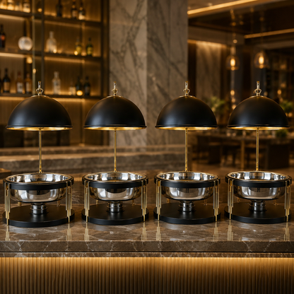 Luxury Black Gold Round Chafing Dish for Hotel Buffet, Wedding Catering & Banquet Events