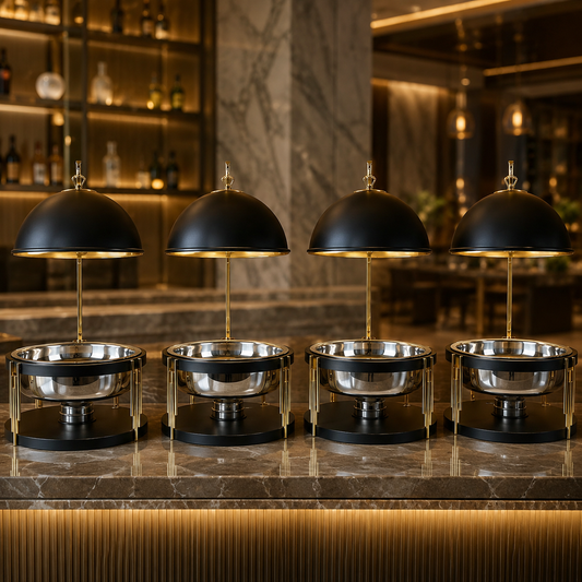 Luxury Black Gold Round Chafing Dish for Hotel Buffet, Wedding Catering & Banquet Events
