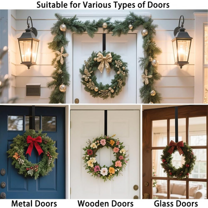 Wreath Hanger for Front Door,Sturdy Steel Wreath Door Hanger,Over The Door Hanger Hook,black wreath hanger,garland hanger for front door,garland hanger for door frame,wreath hanger - kuomie