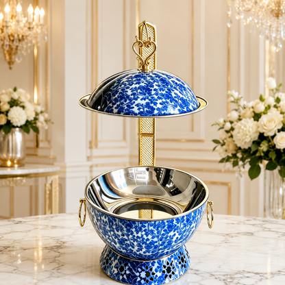 Luxury Marble Chafing Dish with Gold Accents for Weddings, Hotels & Banquets