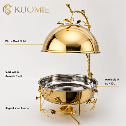 KUOMIE 8L/10L Gold Buffet Chafing Dish, Elegant Food Warmer for Weddings and Banquet Service