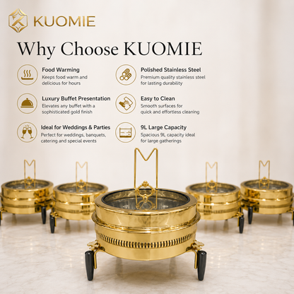 Luxury 9L Gold Chafing Dish for Wedding Catering, Hotel Buffet and Party Food Warming