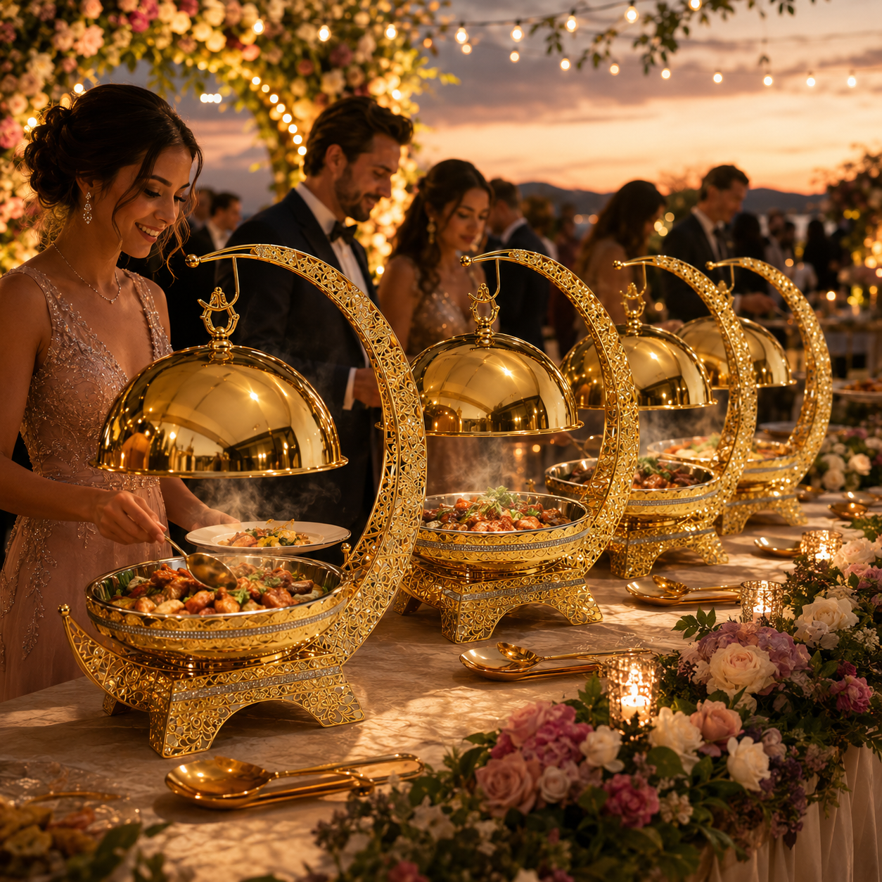 Luxury Gold Crescent Chafing Dish for Wedding Buffet & Hotel Catering